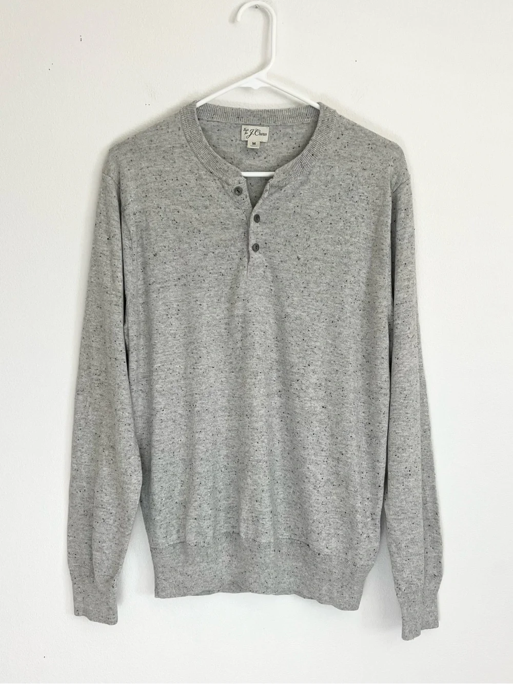 J Crew Cotton Silk Donegal Tweed Henley Sweater M Gray Quiet Luxury Minimalist